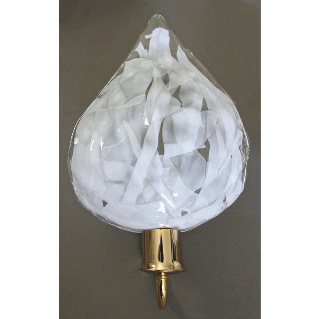 1990s La Murrina Murano White and Clear Glass Leaf Wall Sconces - a Pair For Sale - Image 5 of 13