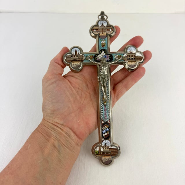 Antique Roma Micromosaic Wall Cross 8.25” For Sale - Image 9 of 12