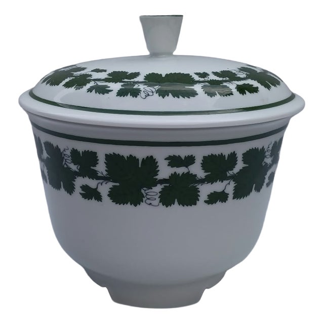 Vintage Porcelain Bonbonniere Lidded Sugar Bowl in Vine Leaf Pattern from Meissen, 1930s For Sale