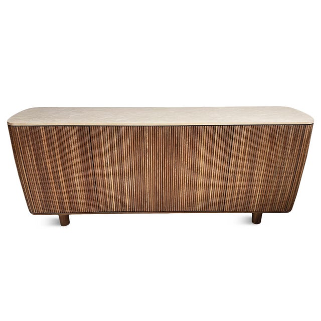Slatted Teak Rounded Sideboard Credenza For Sale - Image 14 of 16