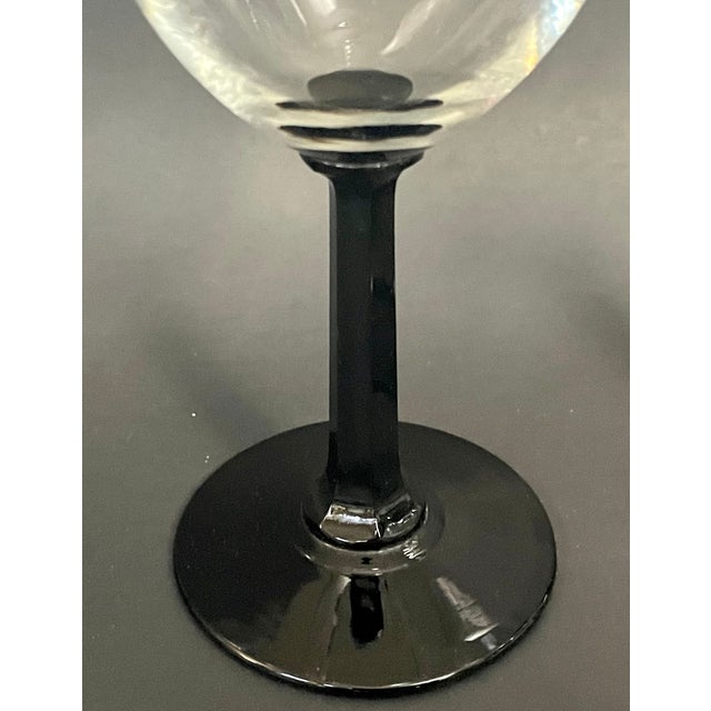 Mid-Century Modern Vintage Black Stem Wine Glasses – Crystal D’Arques France Hexagon Barware - Set of 5 For Sale - Image 3 of 6
