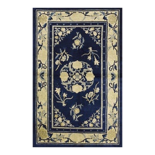 1920s Navy Blue Medallion Oriental Antique Chinese Peking Small Rug 3' X 4'10'' For Sale