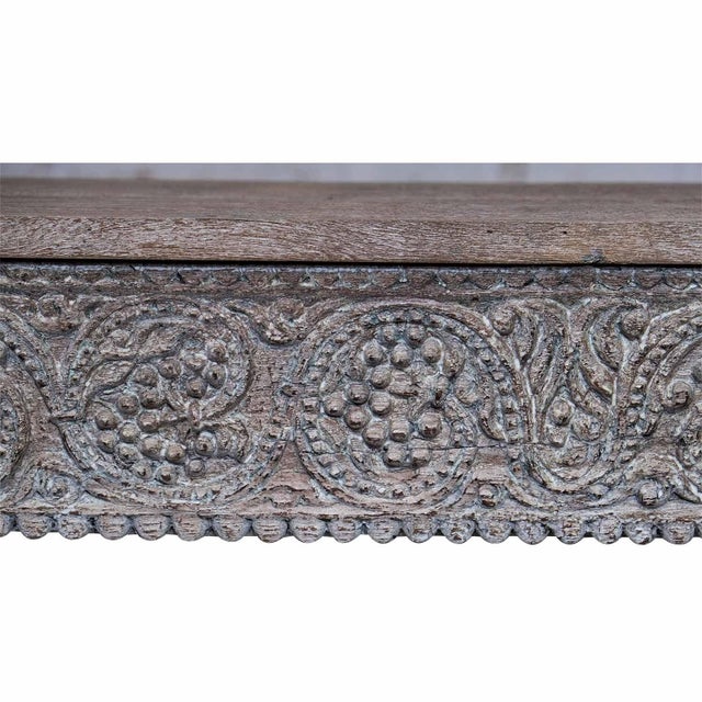 Wood 1980s Carved Doorframe Upcycled Distressed Solid Wood Console For Sale - Image 7 of 7