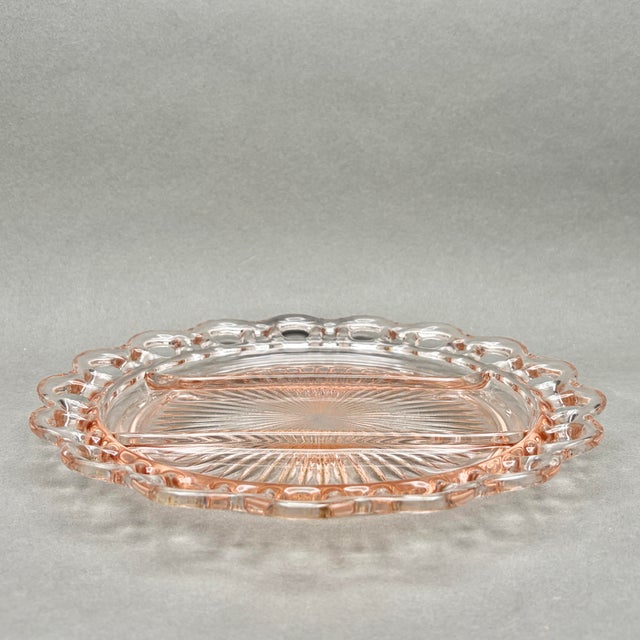 Anchor Hocking Vintage Pink Anchor Hocking Depression Glass “Old Colony” 3 Part Divided Relish Dish Platter For Sale - Image 4 of 8