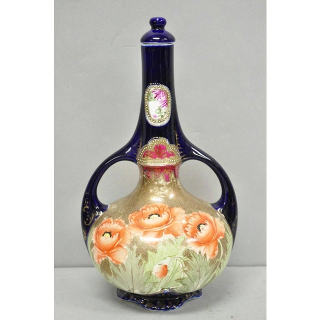 Antique Royal Nippon Hand Painted Nishiki Cobalt Blue Floral Vase With Stopper For Sale - Image 17 of 17