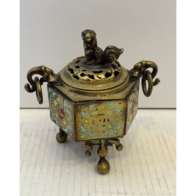 1920s Antique 100 Years Old Chinese Incense Burner With Foo Dog Finial For Sale - Image 5 of 10