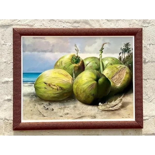Vintage Boho Monumental Contemporary Original Oil Painting of Coconuts, Framed For Sale - Image 9 of 10