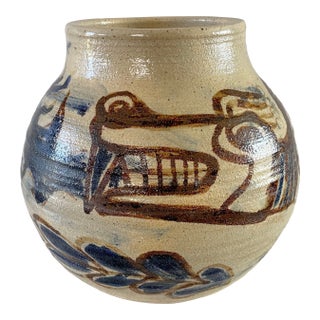 Mid 20th Century Rustic Glazed Stoneware Pot With Dragon Motif For Sale