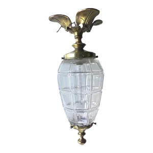 C1920 French Louis XV Style Nenuphar Bronze W/ Cut Crystal "Lilly Pad" Lantern/ Flush Mounted Fixture