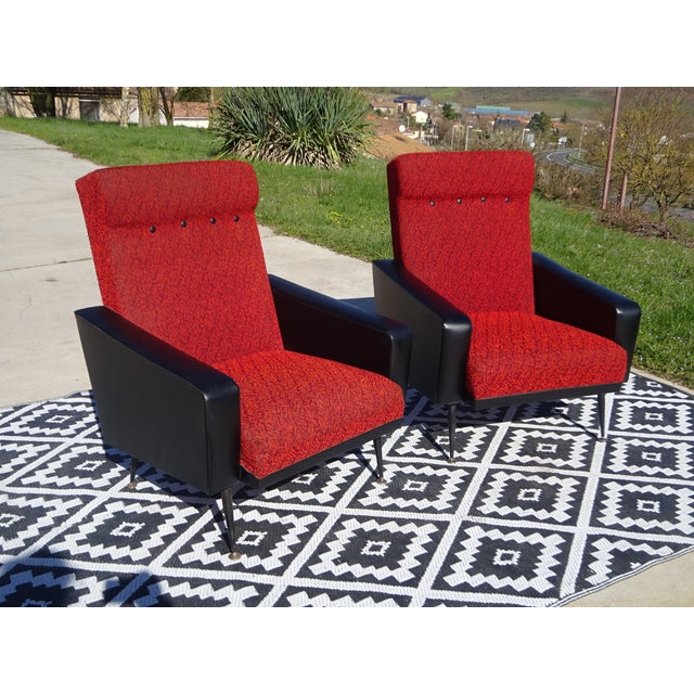 Vintage Red and Black Chairs with Compass Feet, 1970s, Set of 2 For Sale - Image 16 of 18