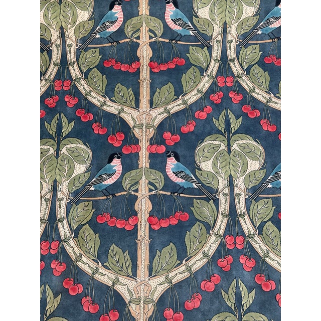Traditional G P & J Baker Birds & Cherries Cotton Indigo Fabric 2 5/8 Yards For Sale - Image 3 of 5