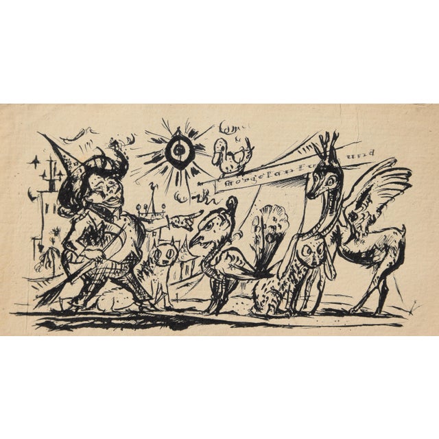 Walter Becker, Ink Drawing Menagerie, 1920, Ink and Handmade Paper For Sale - Image 13 of 13