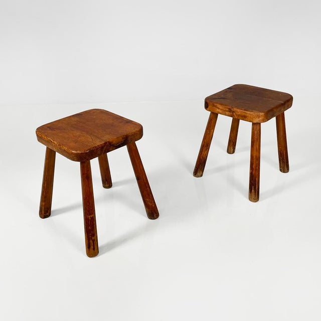 Italian Modern Rounded Square Wooden Stools, 1970s, Set of 2 For Sale - Image 3 of 18
