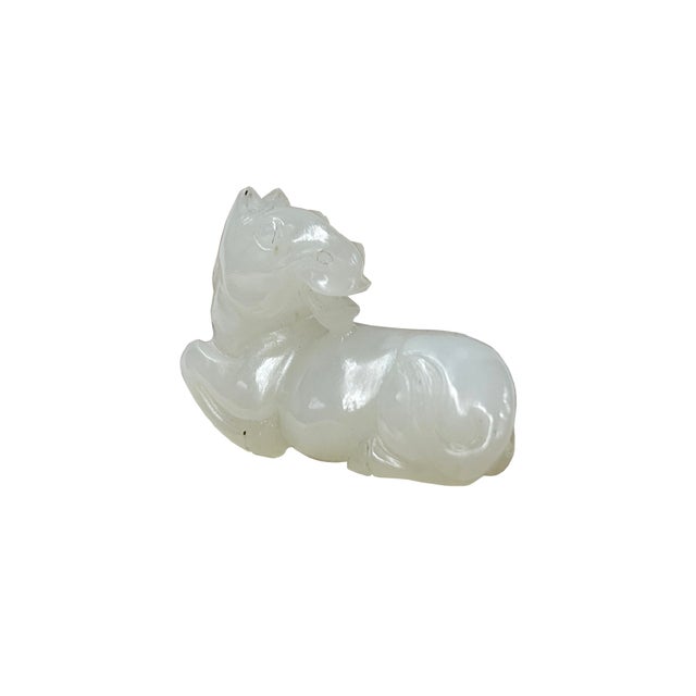 Small Chinese White Stone Restful Horse Pendant Display Art Figure For Sale - Image 4 of 7