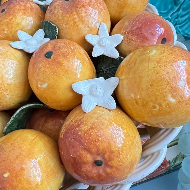 Orange Mid 20th Century Casa Pupo Spanish Ceramic Basket of Oranges For Sale - Image 8 of 12