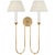 Amber Lewis for Visual Comfort Signature Ingela 24" Double Sconce in Hand-Rubbed Antique Brass with Silk Pleat Shades For Sale