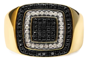 Men's 10K Yellow Gold 3/4 Cttw White and Black Treated Diamond Ring Band (Black / I-J Color, I2-I3 Clarity) - Size 9