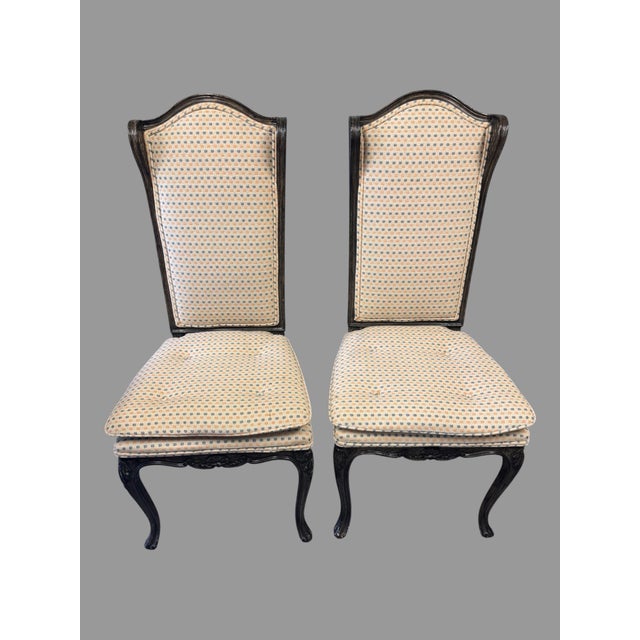 Set of 4 Vintage French Louis XV Style Dining Chairs Carved Wood Upholstered For Sale - Image 4 of 11