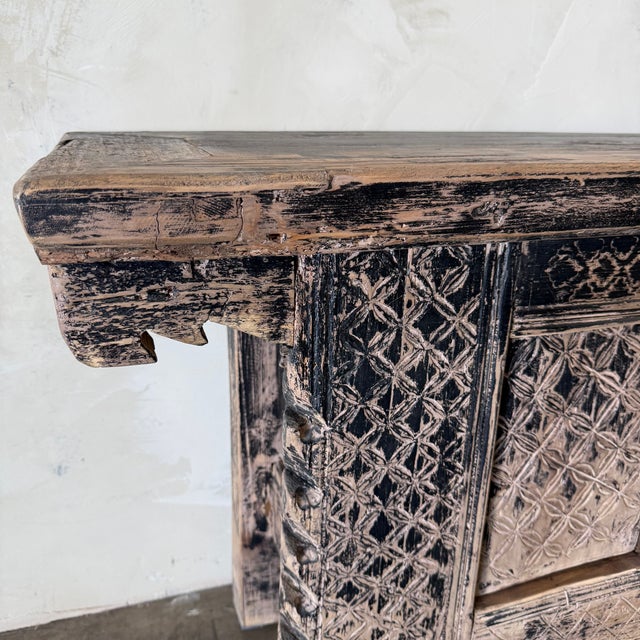 Vintage Carved Pine 4 Door Cabinet - Weathered Black For Sale - Image 11 of 14