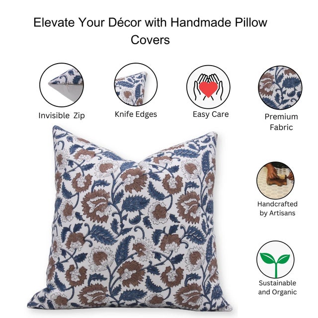 Fabdivine Handcrafted Block Print Cushion Cover 24x24 Inch Thick Cotton White-Mandakini For Sale - Image 4 of 4