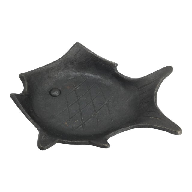 Vintage Japanese Cast Iron Black Fish Tray For Sale