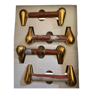 Lot of 4 Late 20th Century White and Red Handmade Marble Door Knobs
