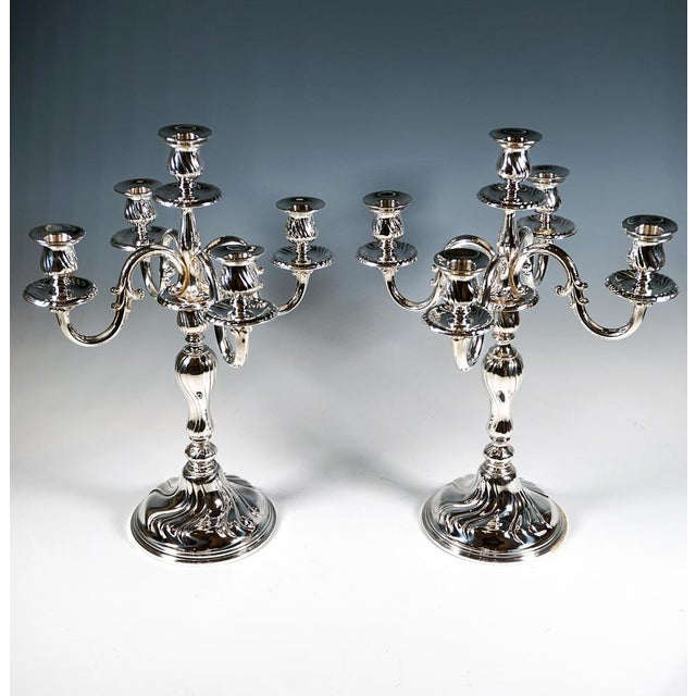 Art Deco Five-Flame Silver Candelabras by Wilhelm Binder Germany, 1920, Set of 2 For Sale - Image 3 of 8