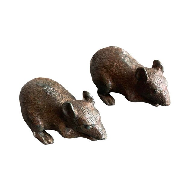 Whimsical Pair of Miniature Verdigris Bronze Mice Sculptures - a Pair For Sale - Image 4 of 11