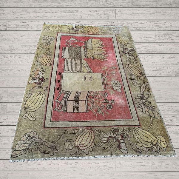 Antique Khotan Rug 4’7” X 6’7” | Stylized Vase & Floral Design For Sale - Image 4 of 4