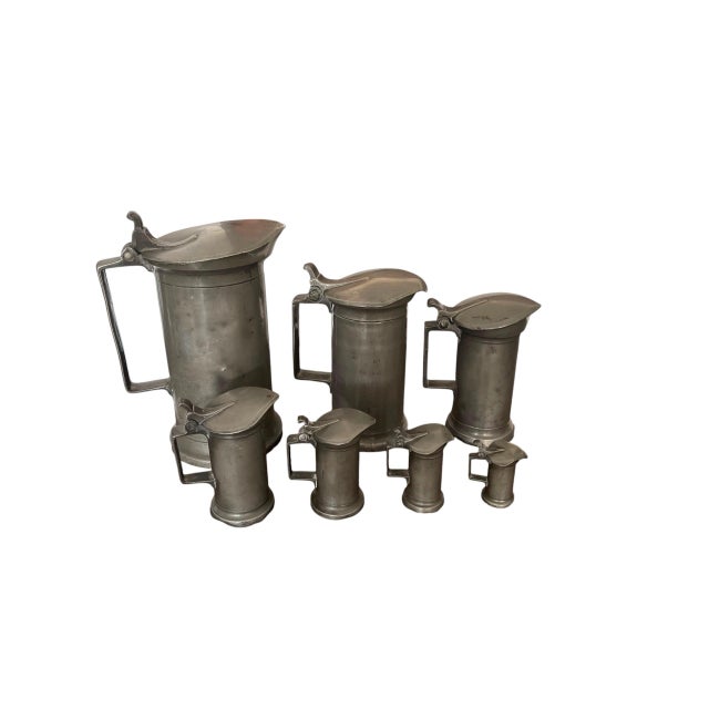 Set of 7 of 19th Century Antique French Pewter Measuring Flagons For Sale In West Palm - Image 6 of 12