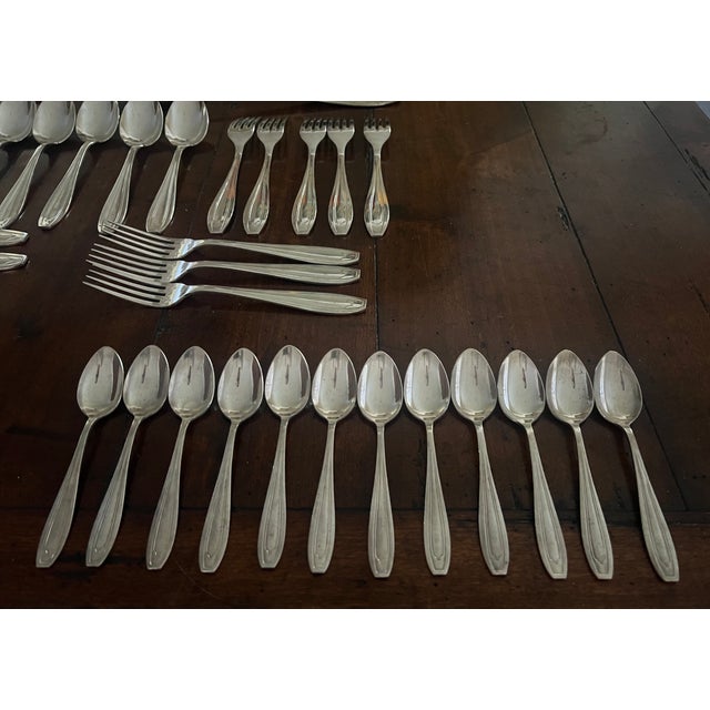 French Art Deco Silverplate Silverware, C. 1940's- Set of 37 For Sale - Image 9 of 11