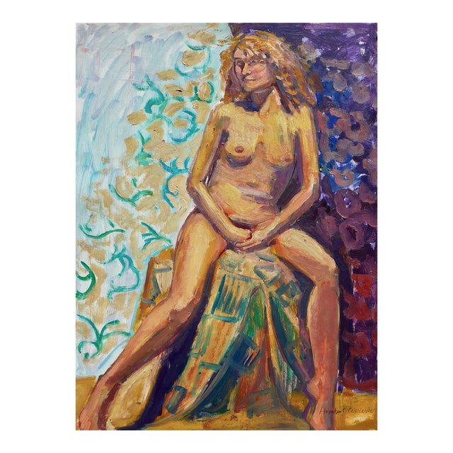 "Portrait of a French Blonde Nude" Contemporary Painting For Sale