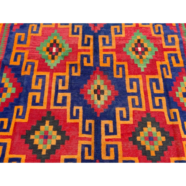 Maimana Kilim Area Rug, Handwoven Wool, 7x10, Indigo & Orange For Sale - Image 12 of 12