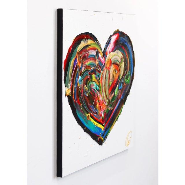 Textural Colorful Original Heart Artwork "Love Wins" Acrylic Painting on Canvas by Cynthia Coulombe-Begin For Sale In Los Angeles - Image 6 of 9
