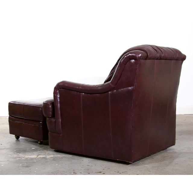 Sherrill Furniture Whittemore-Sherrill Oxblood Leather Rolled Arm Club Chair & Ottoman, Made in Usa Late 20th Century For Sale - Image 4 of 6