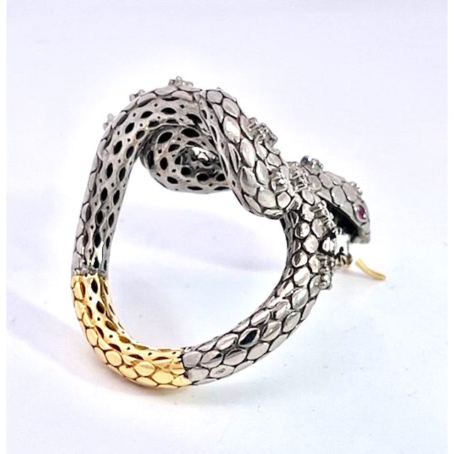 Silver 1980s Snake Ring Silver and Gold Diamond Studded For Sale - Image 8 of 11