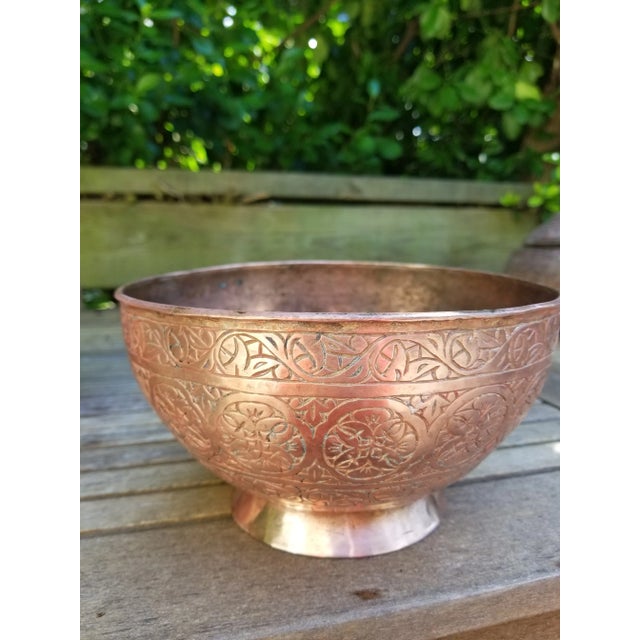 Persian Antique Persian Copper Handcrafted Bowl For Sale - Image 3 of 8
