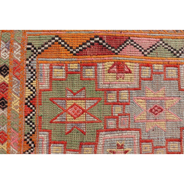 Textile Vintage Turkish Kilim Rug With Vibrant Multicolor Star Motifs 5'5 X 10'6 For Sale - Image 7 of 11