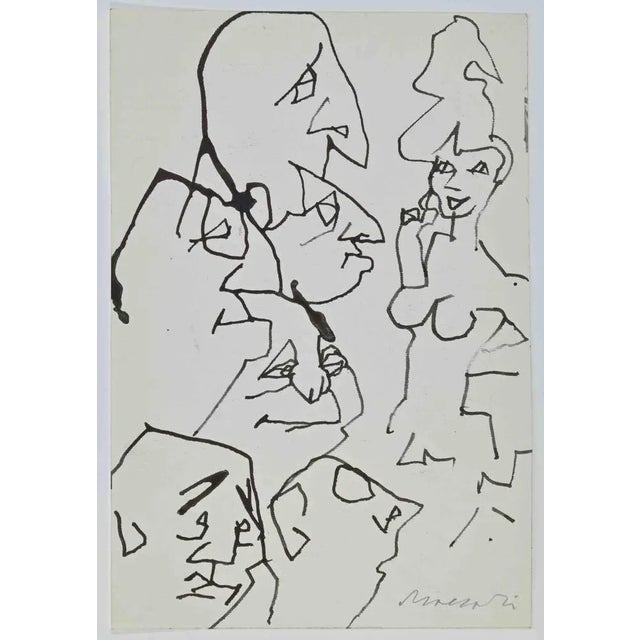 Seductive Woman is a China ink Drawing realized by Mino Maccari (1924-1989) in the 1970s. Hand-signed on the lower margin....