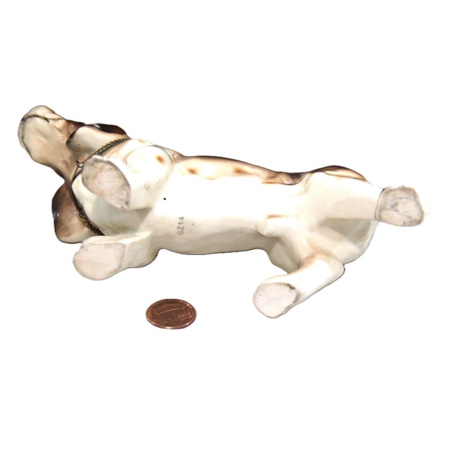 Vintage Realistic Basset Hound Figurine With Metal Chain Collar For Sale - Image 4 of 4