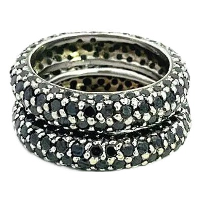 Black Diamond 12k White Gold Estate Pave Set Double Band Ring Size 6 For Sale