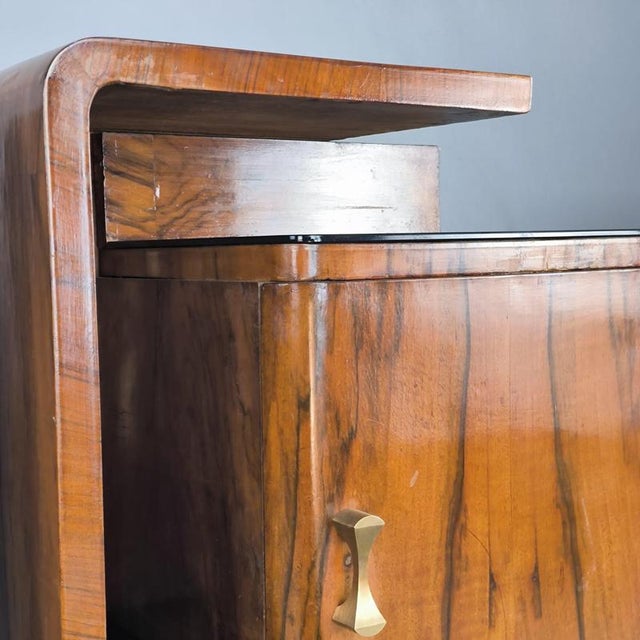 Art Deco Walnut Bedside Tables with Black Glass Tops, 1940s, Set of 2 For Sale - Image 6 of 9