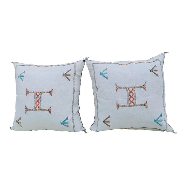 Early 21st Century White Moroccan Sabra Pillow Covers- a Pair For Sale