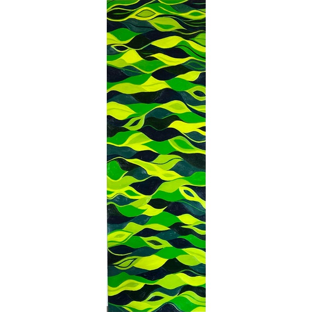 Original Abstract Oil Painting on CradledPanel Green “Breezy” Signed 36” X 12” For Sale In Kansas City - Image 6 of 6