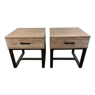 Lane Furniture Reclaimed Wood and Black Metal End Tables, Pair For Sale