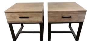 Lane Furniture Reclaimed Wood and Black Metal End Tables, Pair