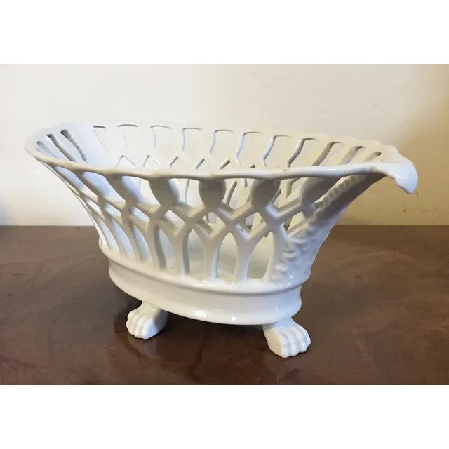 Ceramic Antique 19th Century French Empire Porcelain Reticulated Corbeille with Lion Paw Feet For Sale - Image 7 of 12