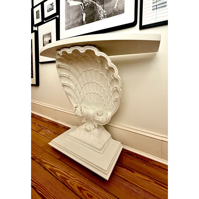 1940s White Shell Form Hollywood Regency Console Table For Sale - Image 9 of 13