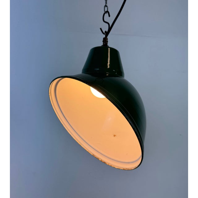 Industrial Green Enamel Factory Pendant Lamp, 1960s For Sale - Image 15 of 16