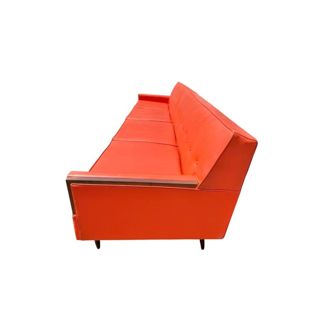 Mid-Century Modern Mid-Century Modern Orange & Walnut 2-Piece Sectional Sofa For Sale - Image 3 of 9
